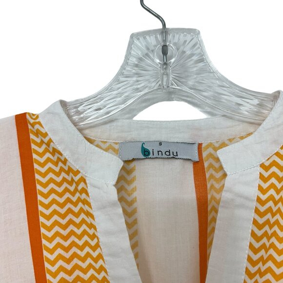 Bindu 100% cotton V neck 3/4 sleeve women's oversized flare dress size S - Picture 3 of 5